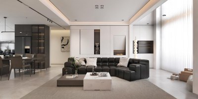 现代极简客餐厅3D模型下载